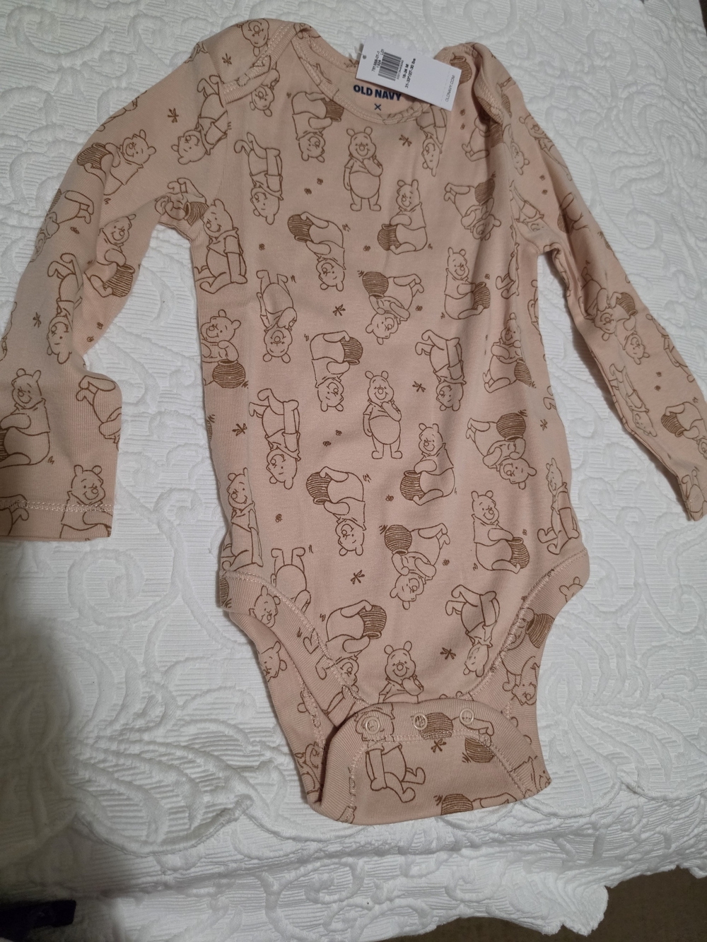 Old Navy Peach/tan Long-Sleeve Baby One-Piece with Winnie The Pooh Print